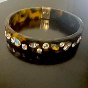 Jcrew tortoise shell bangle with crystals and gold clasp